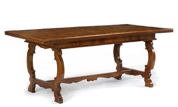 Appraisal: A French Baroque style inlaid walnut library table partially incorporating