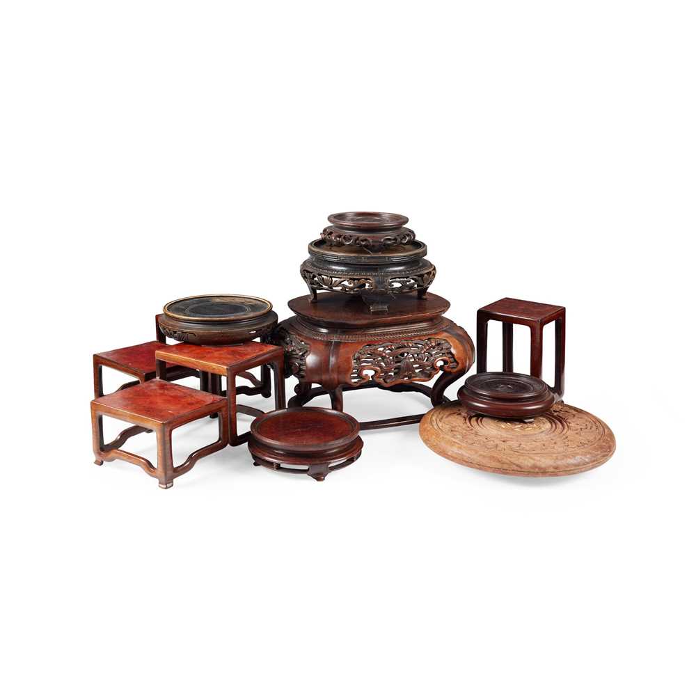 Appraisal: COLLECTION OF WOODEN STANDS in various shapes and sizes about