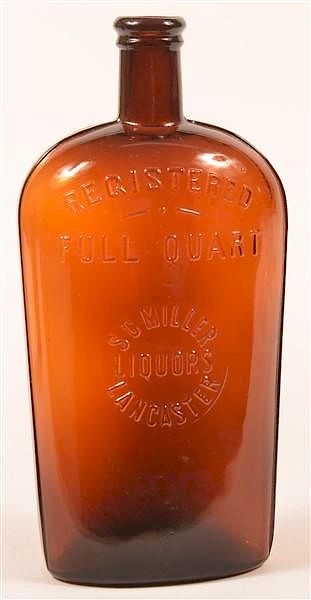 Appraisal: S C Miller Liquors Amber Flask Lancaster PA S C