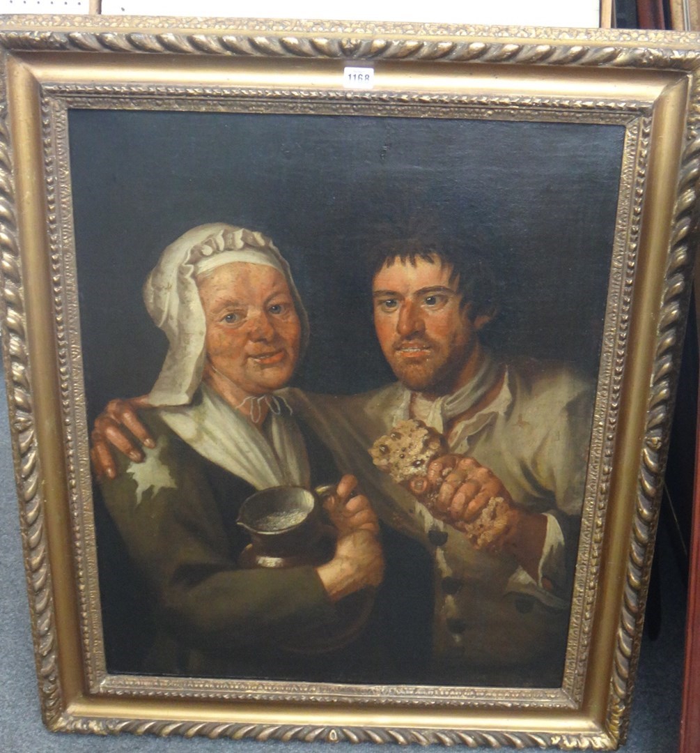 Appraisal: Dutch School th century A th century peasant couple eating