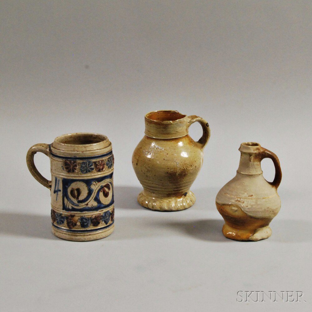 Appraisal: Three Stoneware Vessels th century two bulbous-form jugs and a