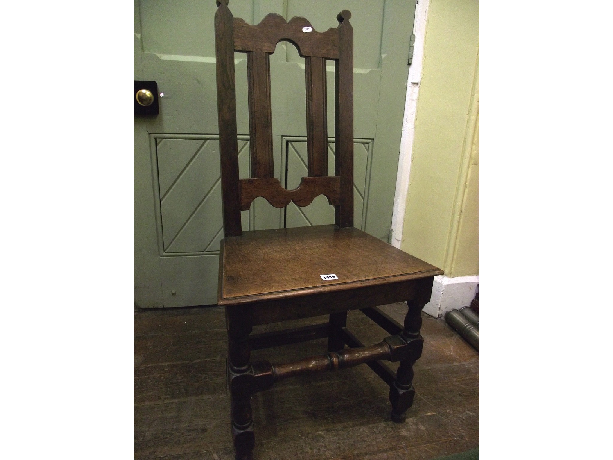 Appraisal: An th century oak wainscot chair of simple construction with