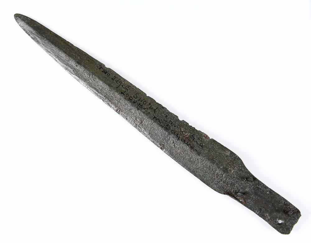 Appraisal: ANCIENT BRONZE SHORT SWORD BLADE - Bronze Sword Blade found