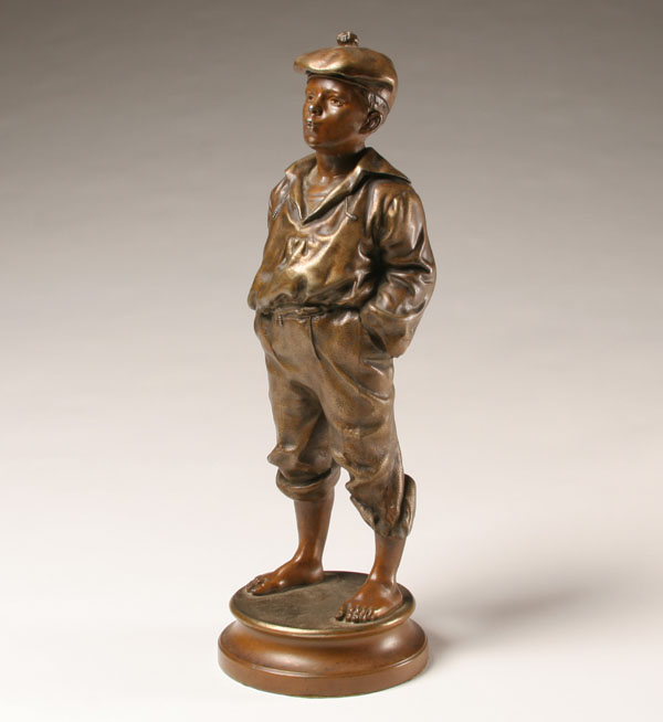 Appraisal: A patinated spelter figure of a boy The Whistler Vaclaw