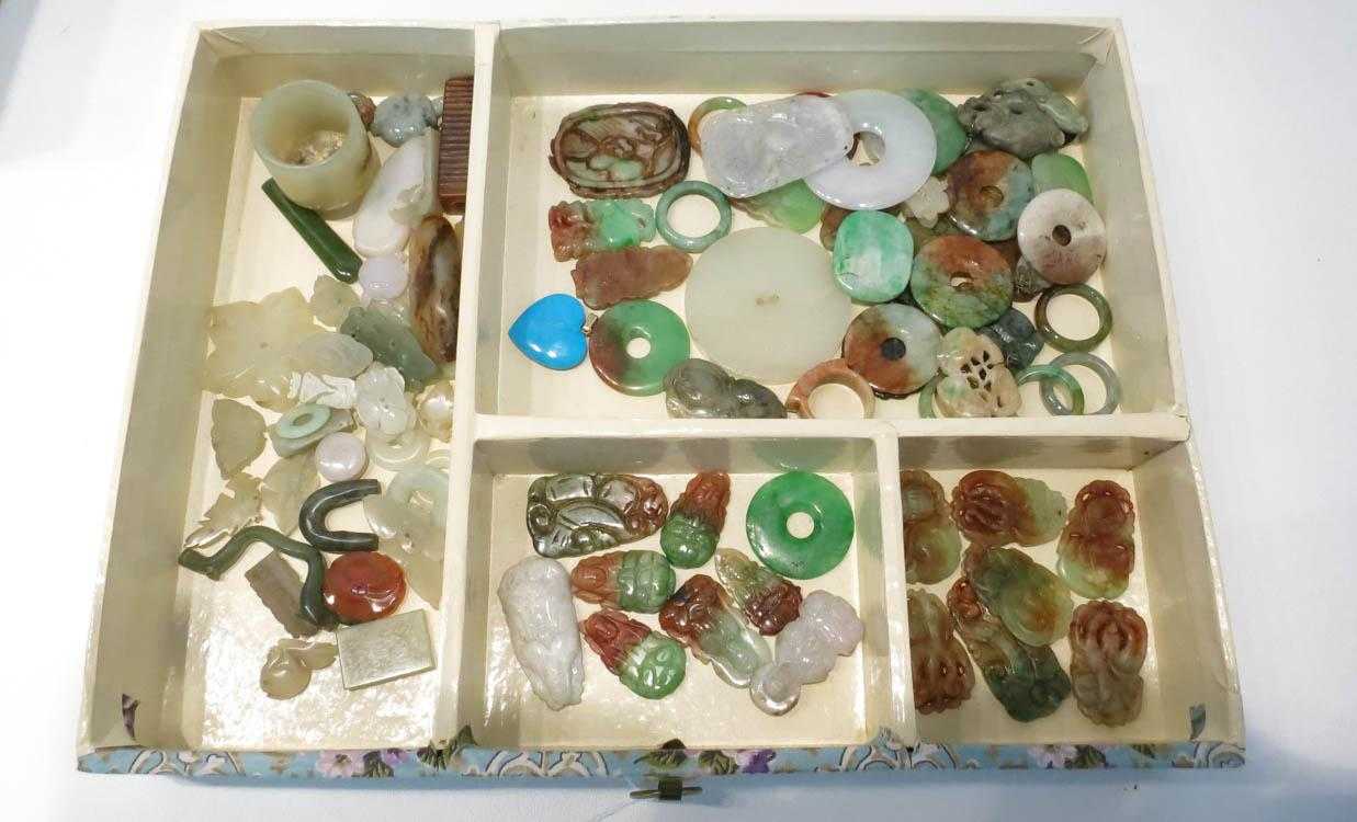 Appraisal: COLLECTION OF CARVED JADE AND HARDSTONE MINIATURES including a ring