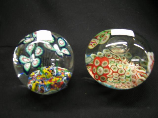 Appraisal: Art Glass Paperweights millefori florals excellent