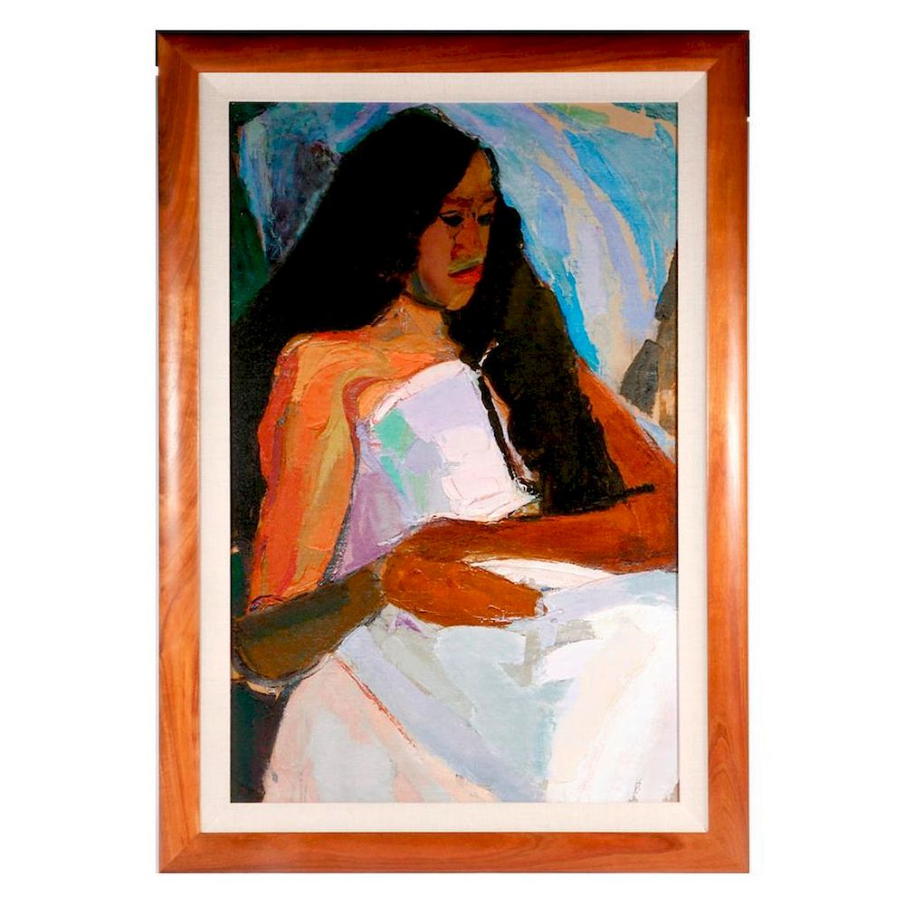 Appraisal: Madge Tennant Hawaiian Girl Oil on canvas of a maiden