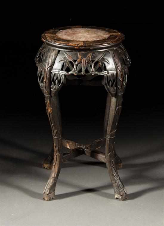 Appraisal: Chinese Export carved hardwood inset marble top plant stand late