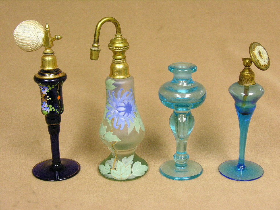 Appraisal: FOUR PERFUME BOTTLES SIGNED CZECH - Signed Cobalt and hand