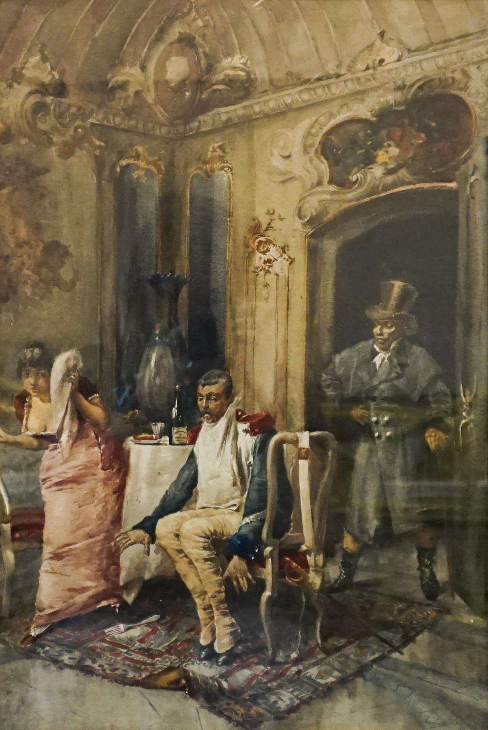 Appraisal: ATTRIBUTED TO FRANK DADD BRITISH - THE INTERRUPTED SUITOR WATERCOLOR