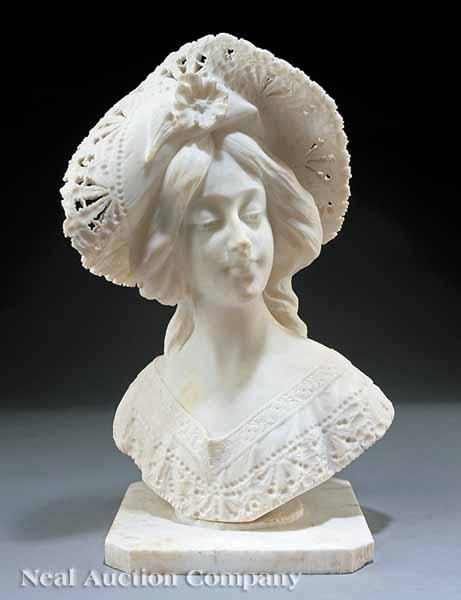 Appraisal: An Italian Alabaster Bust of A Young Woman in a