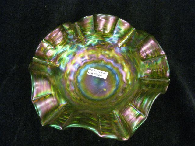 Appraisal: Loetz Art Glass Bowl irridescent basket design green diameter excellent