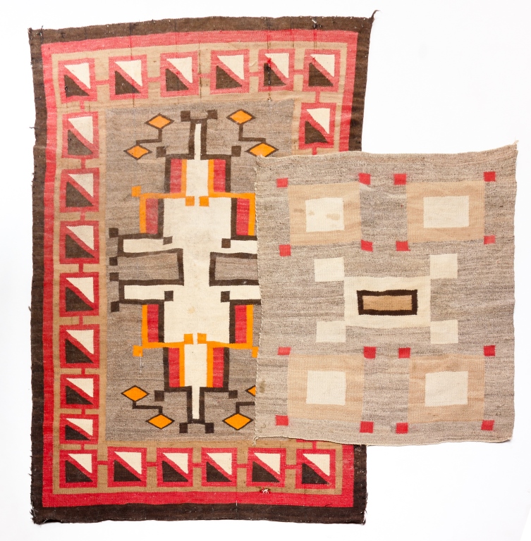 Appraisal: TWO NAVAJO RUGS Early th century wool Linked square border