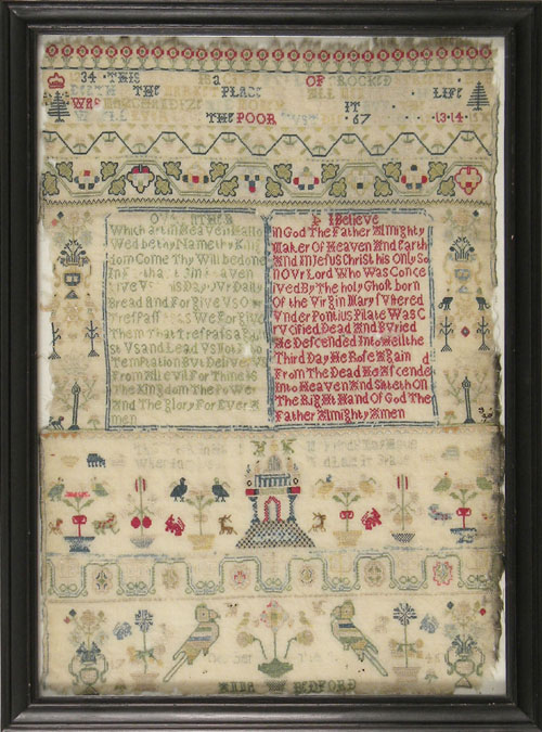 Appraisal: English silk on linen sampler dated wrought by Anna Bedford