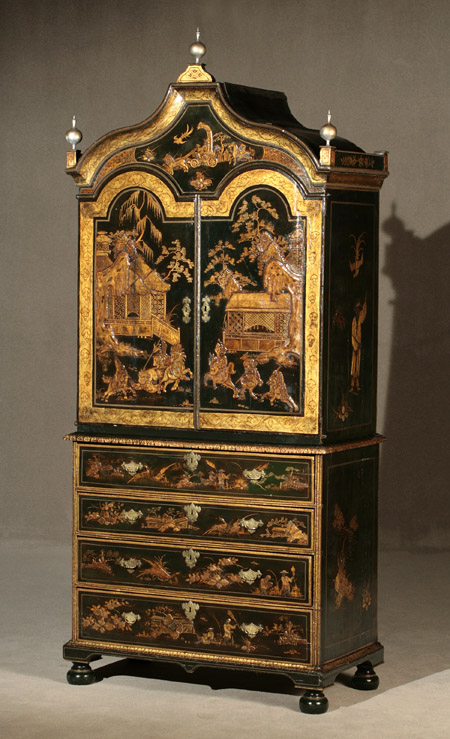 Appraisal: Queen Anne Green Japanned Secr taire-Cabinet Composed of th-Early th