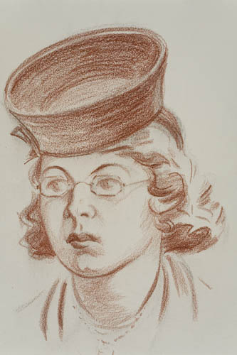 Appraisal: REGINALD MARSH Woman with a Pillbox Hat and Glasses Color