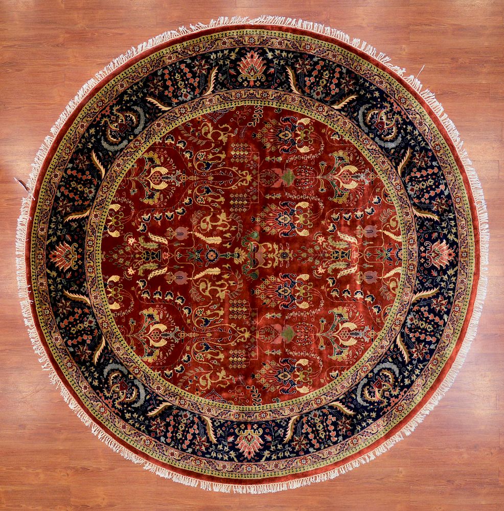 Appraisal: Indo Tabriz Round Rug India ft circle modern hand knotted