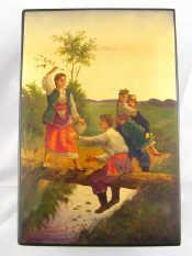 Appraisal: A large Russian lacquer box children playing signed Fedskino and