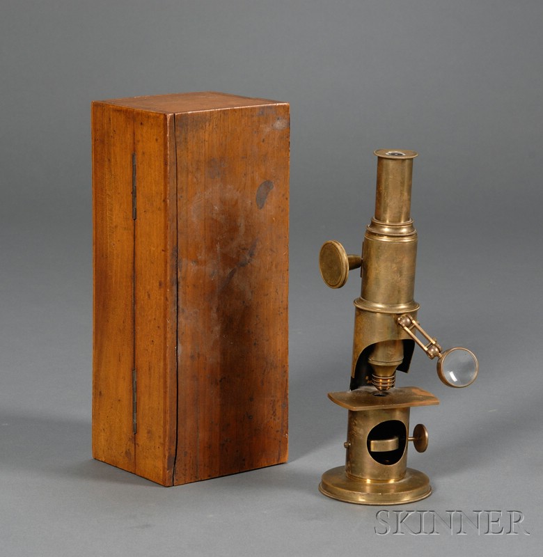 Appraisal: Martin-type Brass Drum Microscope unmarked with rack focus rectangular stage