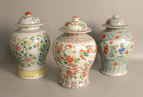 Appraisal: Three modern Chinese porcelain covered urns two - h one