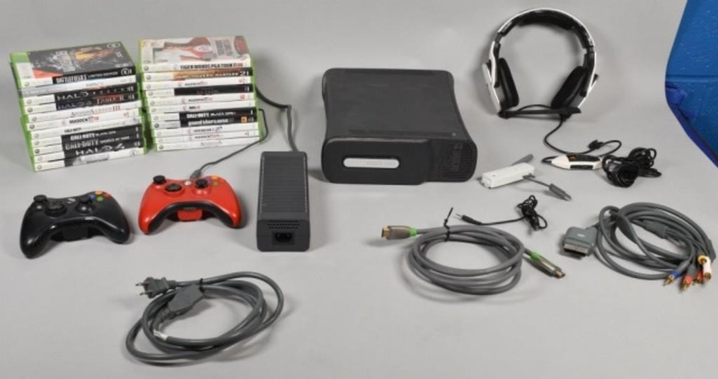 Appraisal: Xbox with controllers and games Xbox with an gigabyte hard