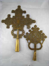 Appraisal: Two Ethiopian brass processional cross finials one particularly intricately worked