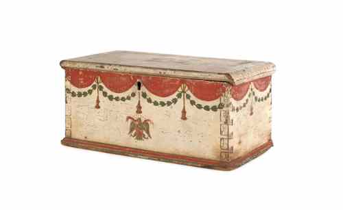 Appraisal: Miniature painted pine blanket chest th c with swag over