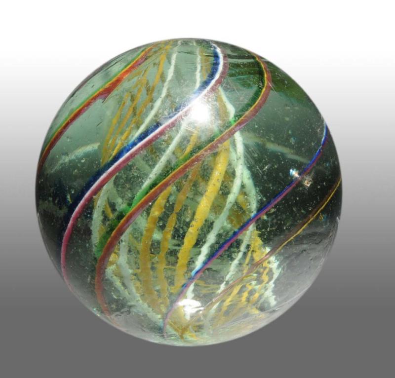 Appraisal: Triple Ribbon Latticino Marble Description Lightly tinted green glass with