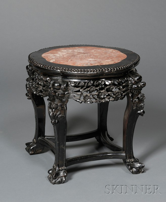 Appraisal: Chinese Export Part-ebonized Plant Stand with Marble Top th century