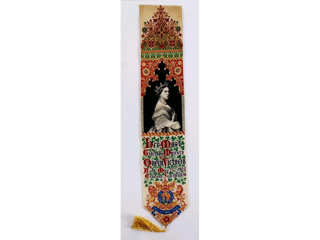 Appraisal: T STEVENS COVENTRY NINETEENTH CENTURY SILK BOOKMARK 'Queen Victoria' depicted