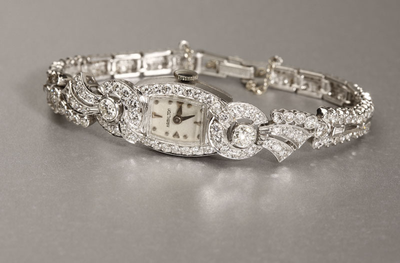 Appraisal: A platinum and diamond wristwatch Hamilton A platinum and diamond