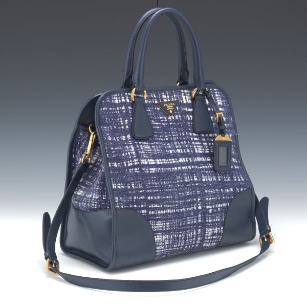 Appraisal: PRADA TWEED AND SAFFIANO LEATHER TOTE x x Dark blue