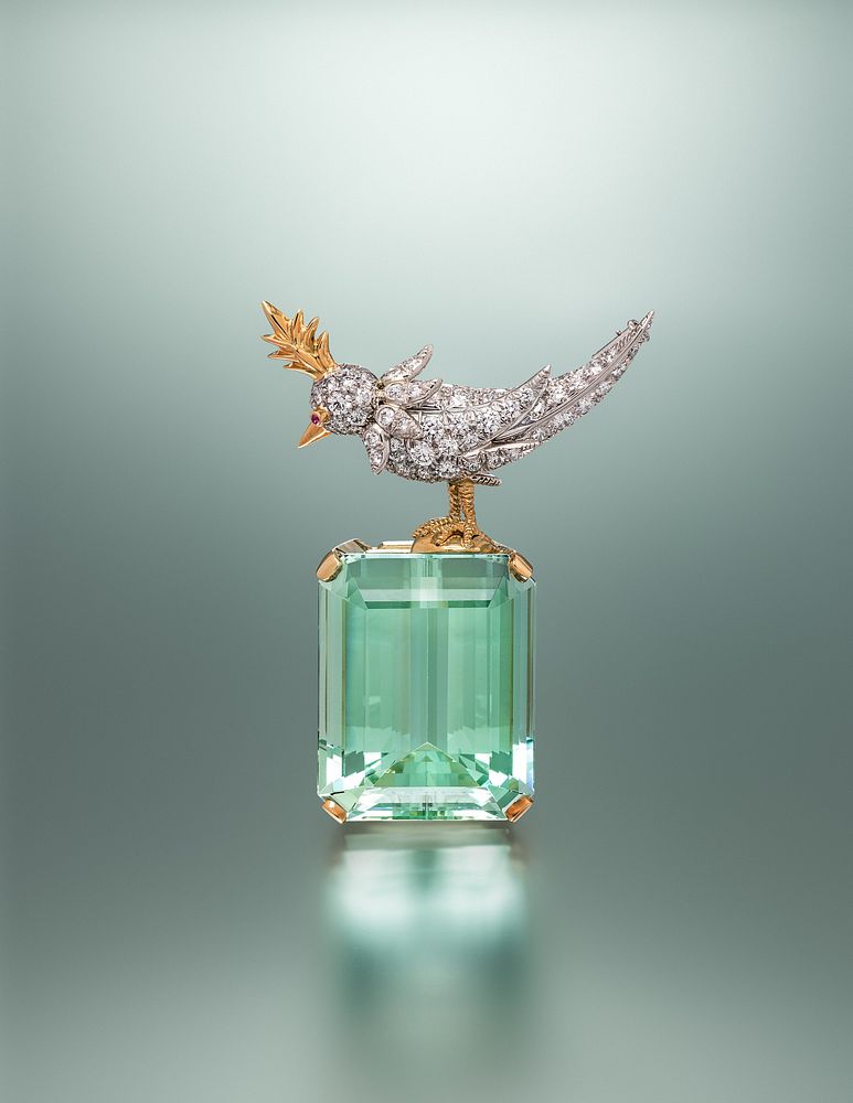 Appraisal: TIFFANY CO SCHLUMBERGER GREEN BERYL AND DIAMOND 'BIRD ON A