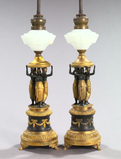 Appraisal: Tall and Stately Pair of French Parcel-Gilt Bronze-Patinated Brass and