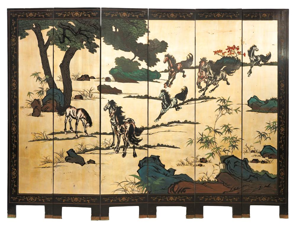 Appraisal: CHINESE GILT LACQUER SIX-PANEL SCREENProvenance The Mrs Stuart Davis Collection