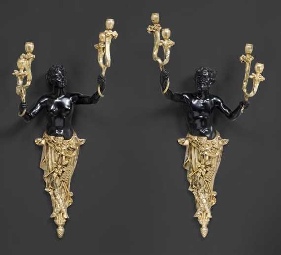 Appraisal: PAIR OF IMPORTANT BRONZE APPLIQUES Regence style Paris Gilt and