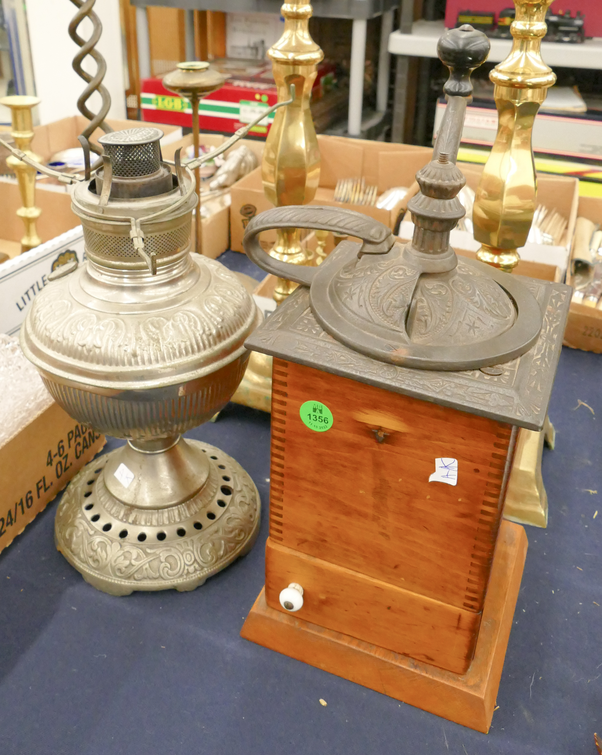 Appraisal: pc Antique Coffee Grinder Oil Lamp- '' approx