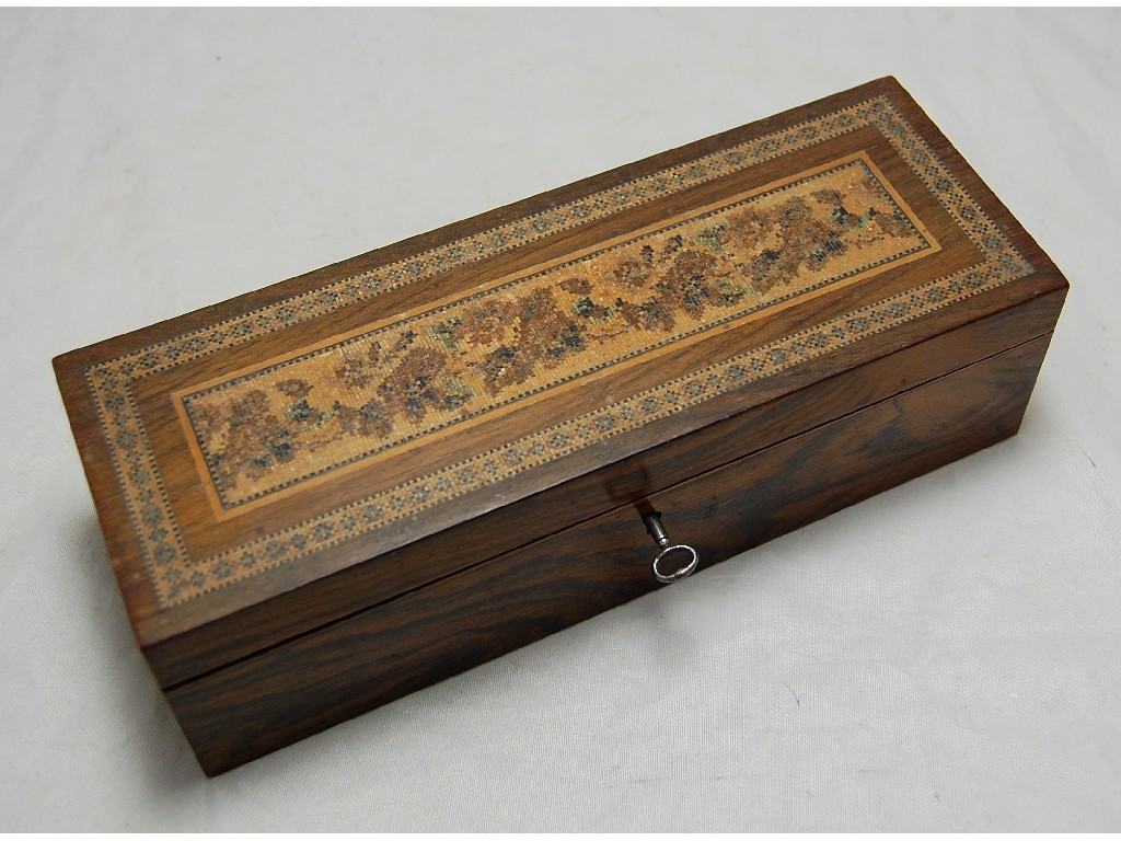 Appraisal: Victorian Tunbridge ware rosewood glove box with floral inlaid top