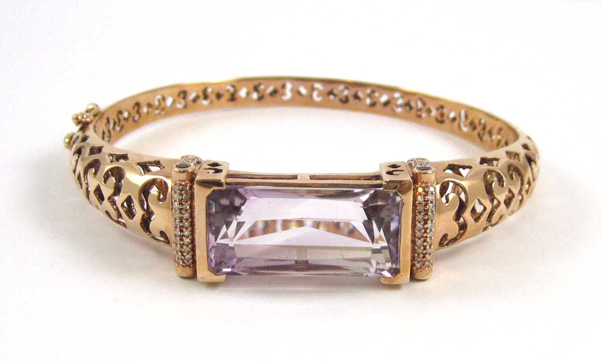 Appraisal: LAURA RAMSEY MORGANITE AND DIAMOND BANGLE k rose gold with