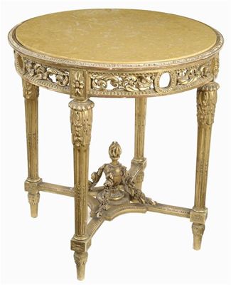 Appraisal: A French giltwood gueridon in Louis XVI style the circular