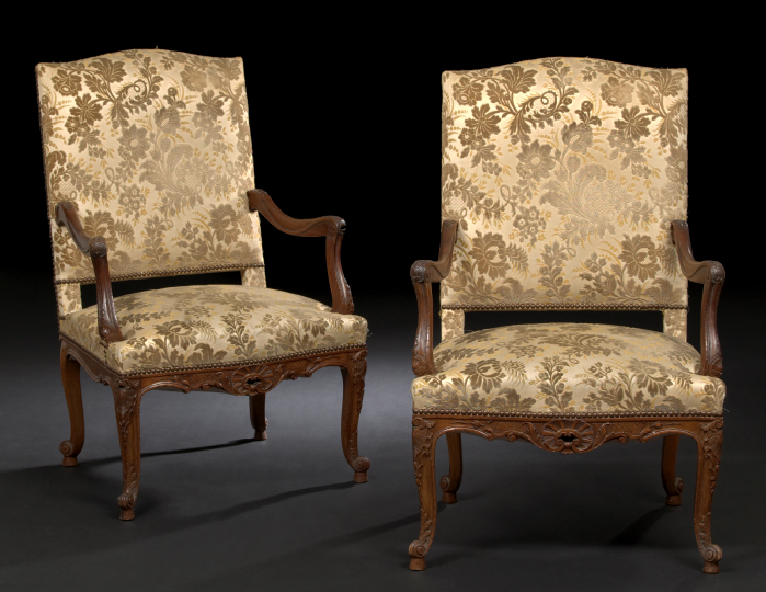 Appraisal: Pair of Louis XIV-Style Walnut Fauteuils fourth quarter th century