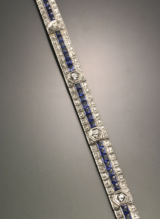 Appraisal: Art Deco Platinum Diamond and Synthetic Blue Sapphire Cocktail Bracelet