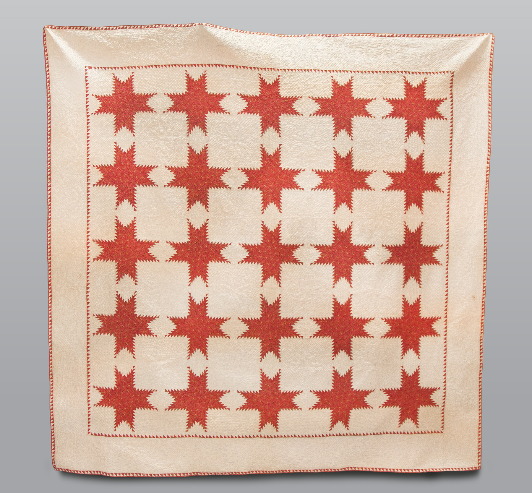 Appraisal: Quilt with Red Feather Stars th cent