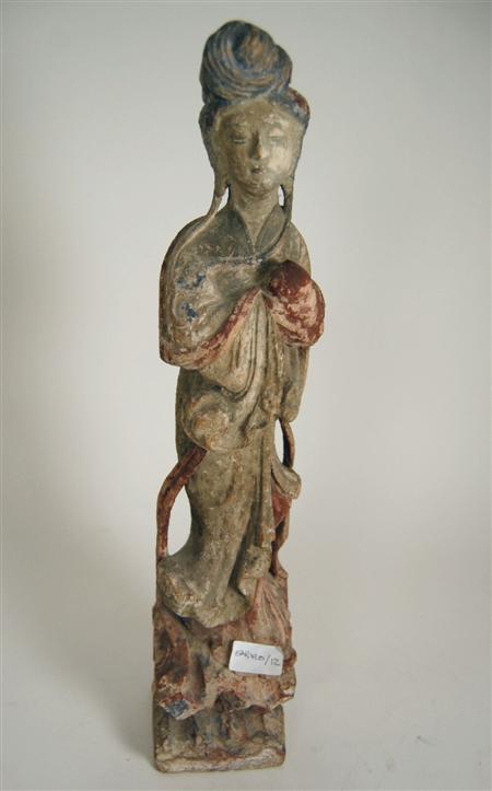 Appraisal: CHINESE CARVED AND PAINTED SOFTWOOD FEMALE FIGURE IN THE TANG