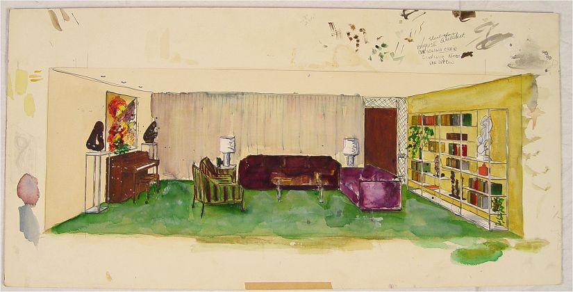 Appraisal: BAUHAUS ILLUSTRATION INTERIOR Watercolor and Pencil interior with Mies Van