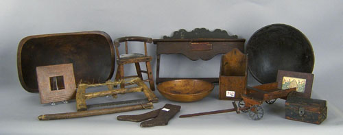 Appraisal: Woodenware to include trencher dolls chair frames saw dolls wagon