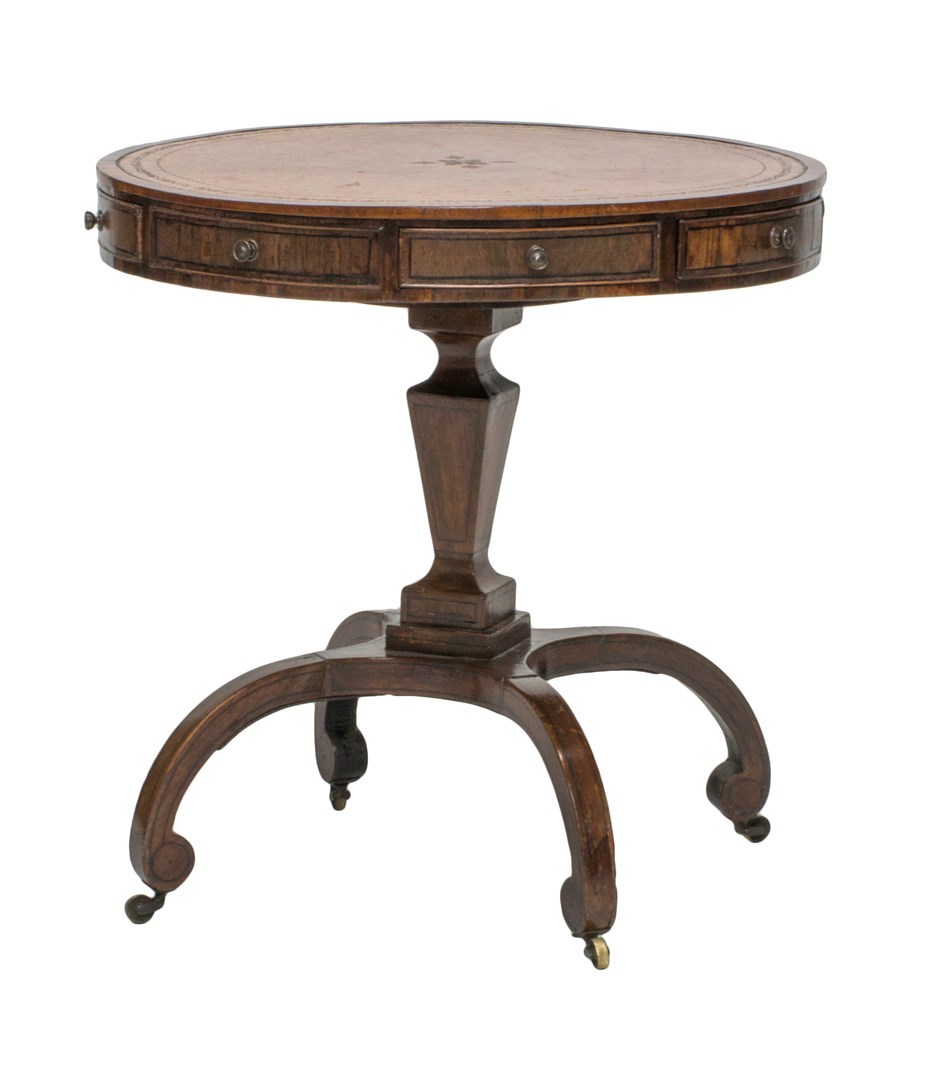 Appraisal: A small George III rosewood drum table with four frieze