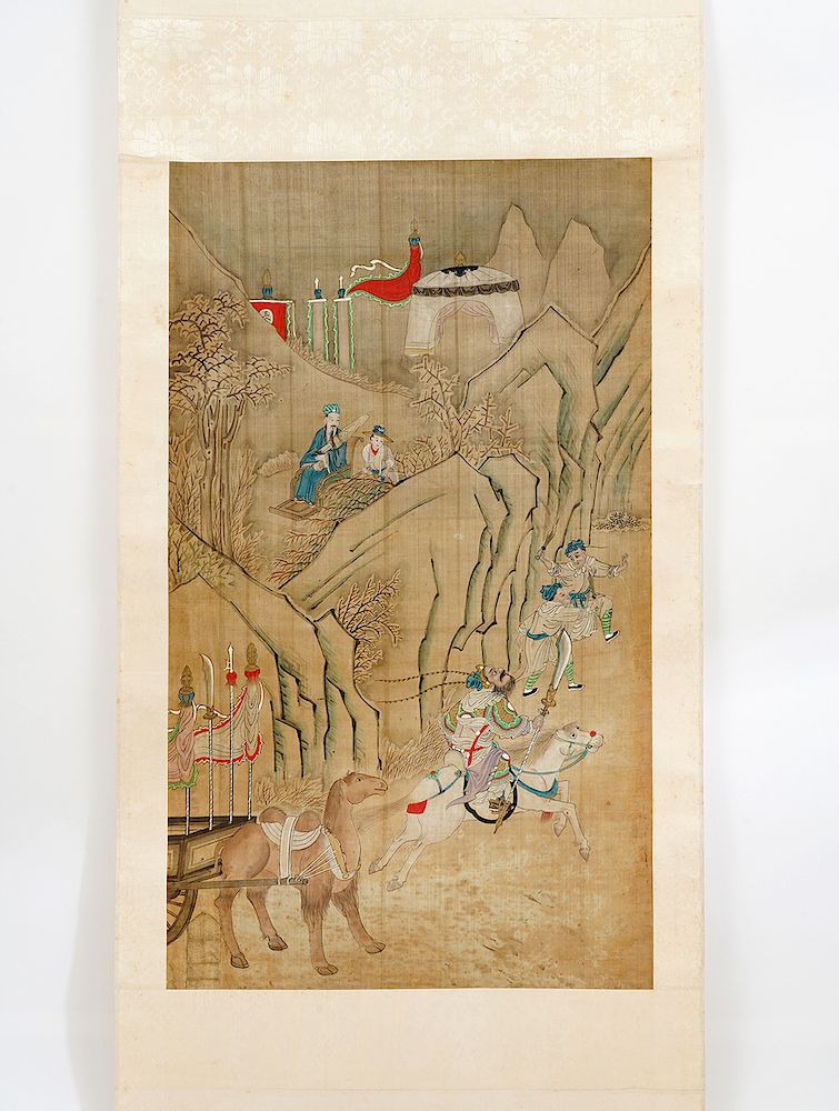 Appraisal: Chinese Hanging Wall Scroll Chinese hanging scroll with figures and