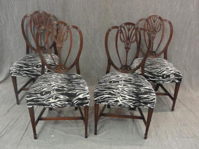 Appraisal: Set of Mahogany Shield Back Chairs With zebra print upholstery