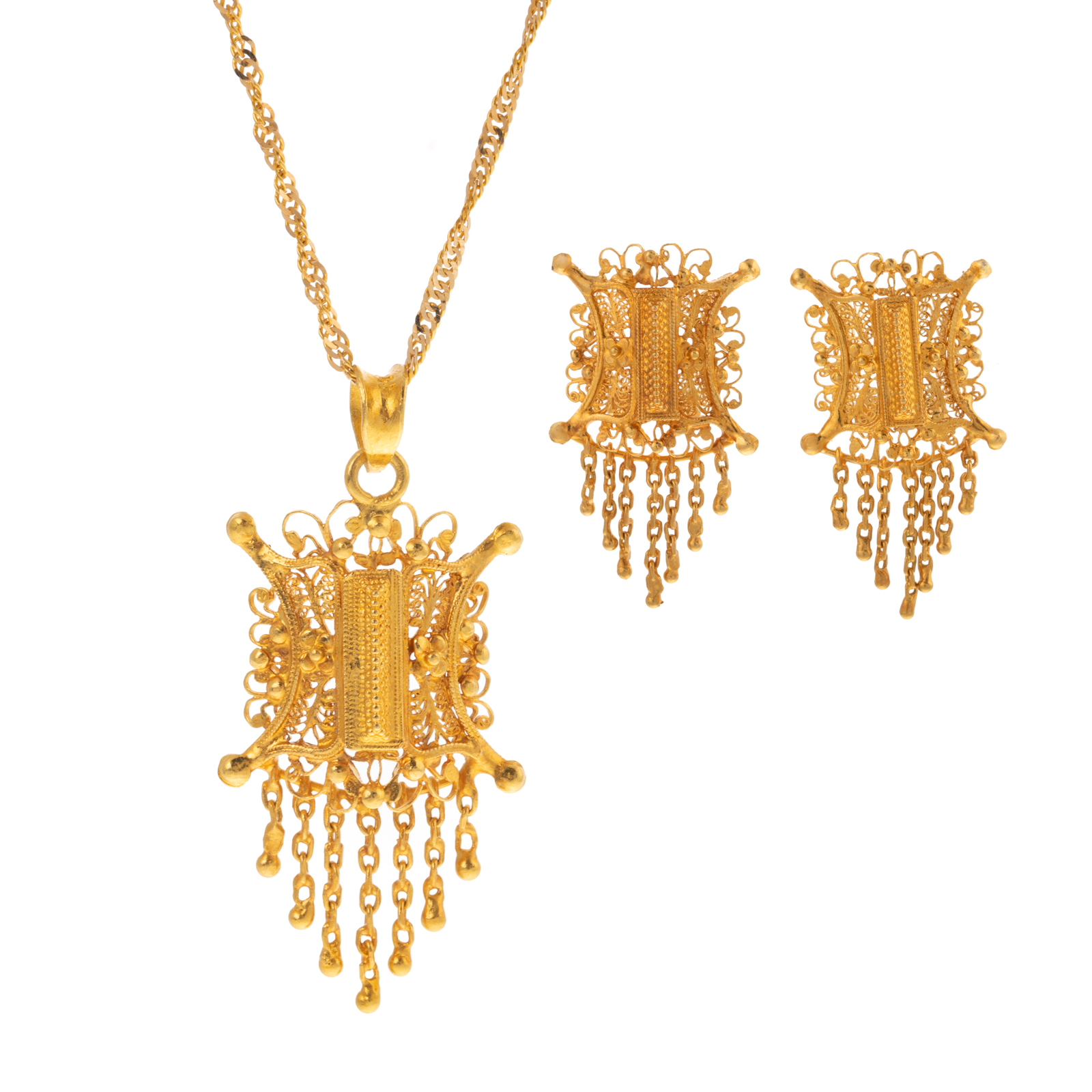 Appraisal: A MATCHING PENDANT EARRINGS IN K K yellow gold rectangular